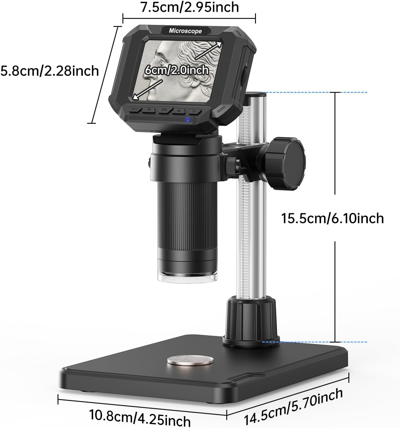 4.3" Coin Microscope for Error Coins (Detail View Only), 1000X Digital LCD Magnifier with Anti-Glare Side Lights, 1080P USB PC View (Win/Mac), Rechargeable Scope for Numismatic Grading