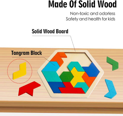 Skrtuan 5 Pack Wooden Puzzles Set - STEM Montessori Educational Board Games and Logic Traning Brain Teaser Geometric Shapes Tangram Puzzle Games for Kids Ages 3+