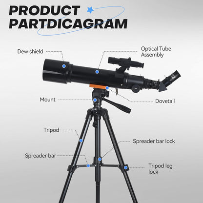 Telescope for Beginners & Kids: 70mm / 500mm Refractor (150X HD), Portable Travel Scope, Best Astronomy Gifts for Adults w/Wireless Remote, Carrying Bag. Easy Set Up