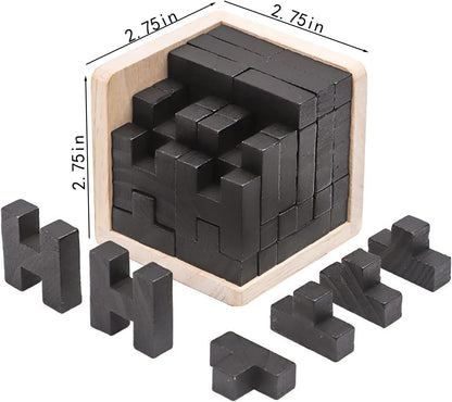 Wooden Brain Teaser Puzzle Skills Builder Shape Pieces Educational Toy for Kids and Adults (Black T and H Shape)