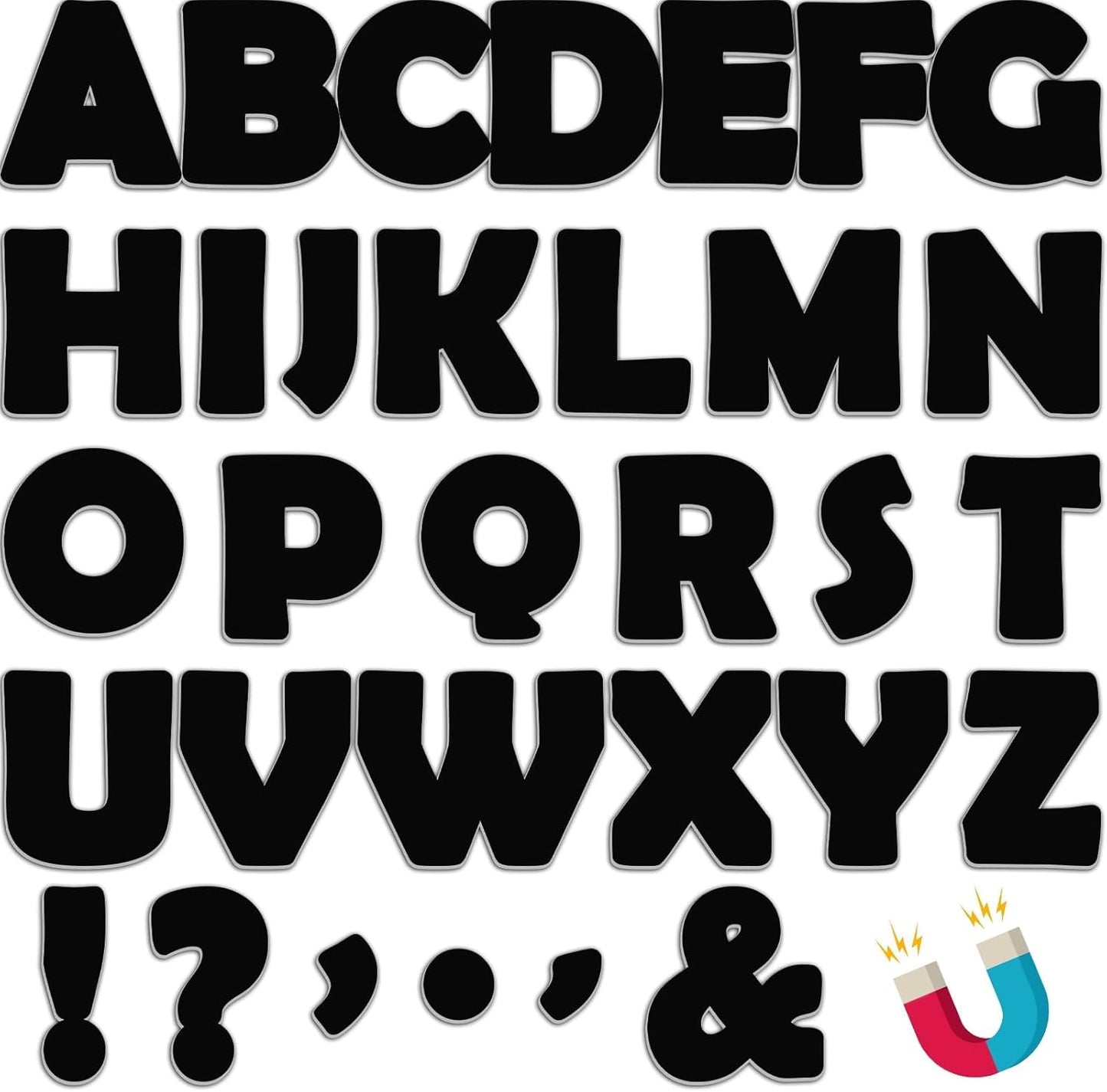 Qyeahkj 103 Pcs Black Magnetic Letters 2’’ Black Classic Magnetic Letters for Whiteboard Fridge Magnetics Alphabet Letter Kit for Tool for Home