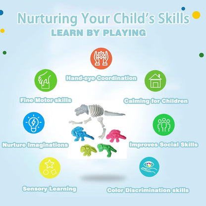 Unleash Creativity with 6 Unique Dino Molds Dough Toys Dough Accessories Set.Ideal as a Gift for Kids Aged 3-4-8 Years