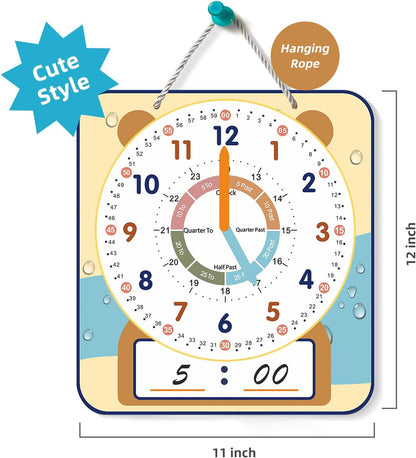 ANCOMEDO Large 12" Magnetic Writable Dry Erase Teaching Clock,Teaching Demonstration Clock for Kids Learning Time with Cute Style for Home School Classroom Supplies(12" x 11")