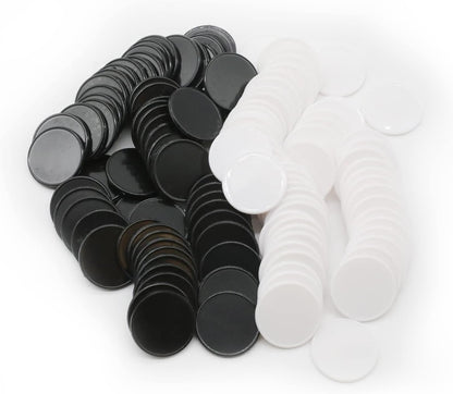 Set of 100 Opaque Plastic Learning Counters Mini Poker Chips Game Tokens with Storage Box (Black+White+Blue+Purple, 1 Inch)