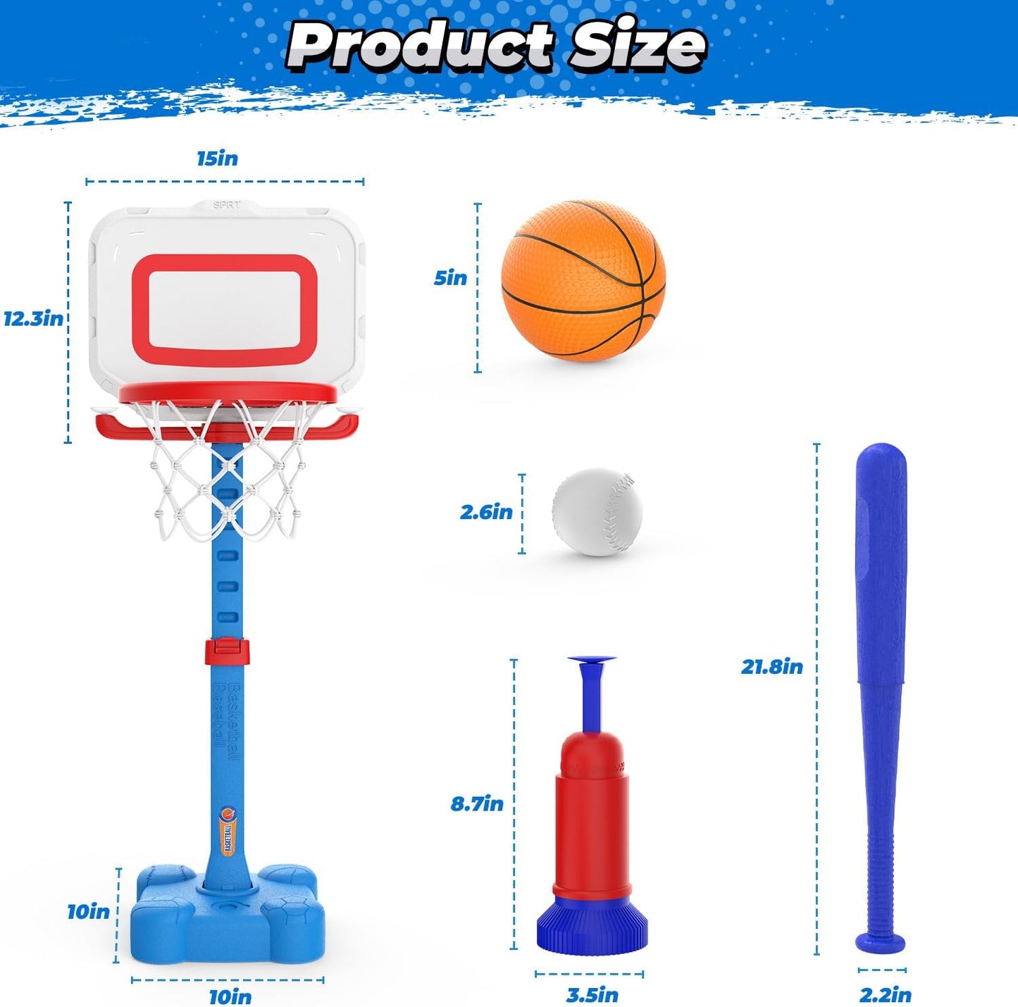 EagleStone 4-in-1 Toddler Basketball Hoop and T Ball Set, Adjustable Height Basketball Hoop,Tee Ball & Ring Toss Toy, Outdoor Indoor Sports Gift for Boys Girls Toddlers Ages 3-8