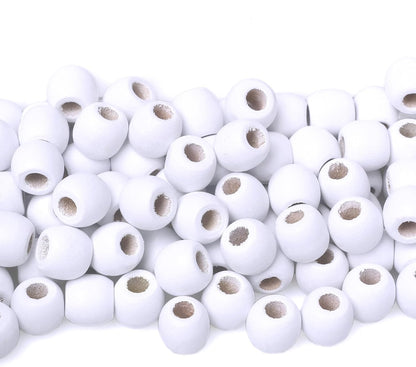 120 11x12mm White Wooden Beads with 5mm Large Hole Barrel Wood Spacer Loose Beads for Handmade Crafts Making