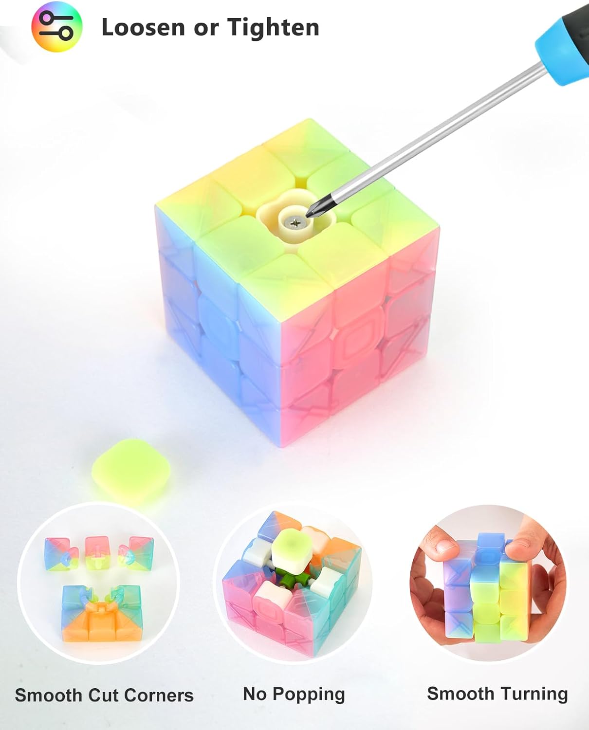 Vdealen Speed Cube Set, 2x2x2 3x3x3 Pyramid Magic Cube Set, Puzzle Cube Toys Birthday Party Christmas Stocking Stuffers Gift for Kids Teens Adults(Carbon Fiber Sticker)