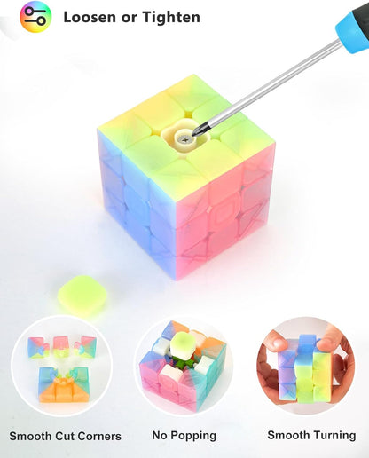 Vdealen Speed Cube Set, 2x2x2 3x3x3 Pyramid Magic Cube Set, Puzzle Cube Toys Birthday Party Christmas Stocking Stuffers Gift for Kids Teens Adults(Carbon Fiber Sticker)