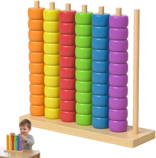 Wooden Color Matching Stacking Puzzle Game, Color Pile Up Challenge, Color Match Challenge Game for Learning & Sorting Color, Competitive Tabletop Brain Teaser for Family Game Night (Large, 1pcs)