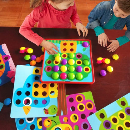 Yihurlm 58 Pcs Button Art Toys for Toddlers,Color Matching Mosaic Pegboard Early Learning Educational Toys,Toddler Activities Crafts for Toddlers,Include 12 Pictures and 46 Buttons with Box
