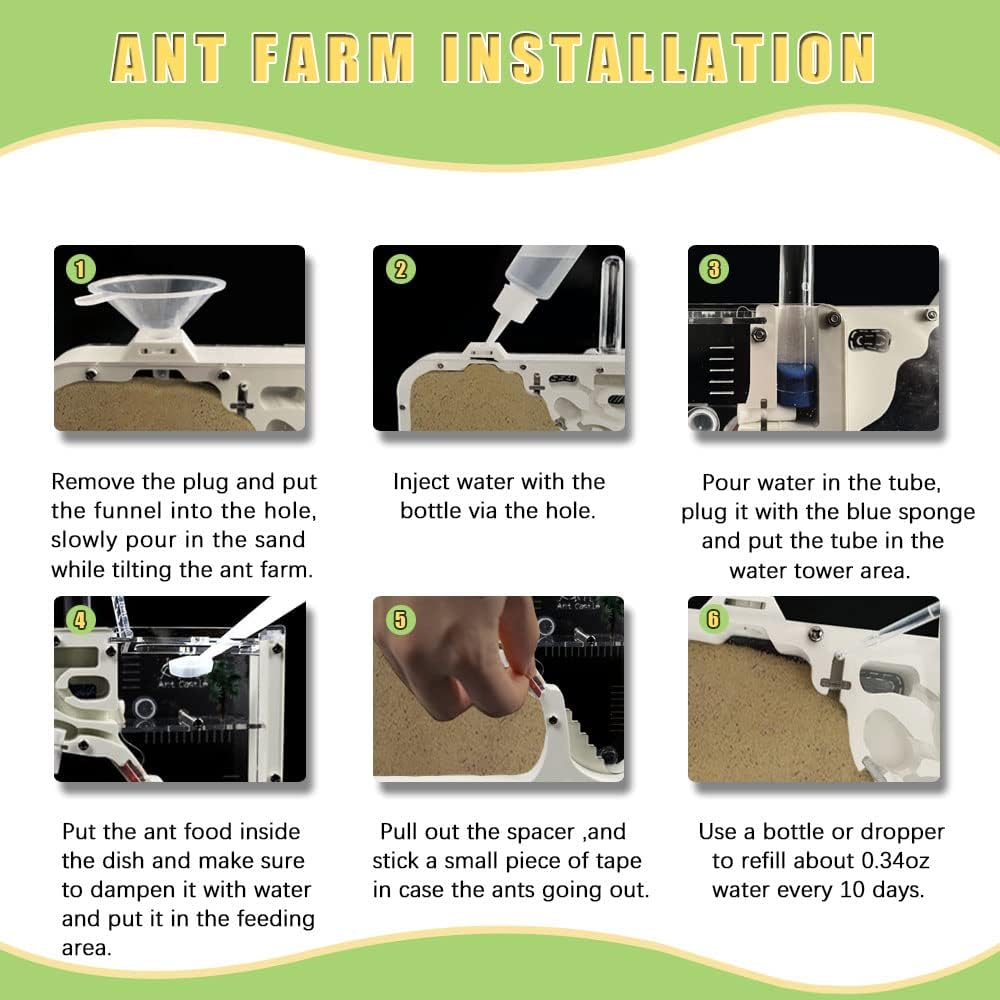 ELNMLHT Ant Farm Castle, Ant Farms with Yellow Sand and Tool Kit, Ant Colony Observation Kit, Ant Viewing Habitat Science Kit, Educational & Learning Science Kit for Kids, Adults, Student (Ant Farm B)