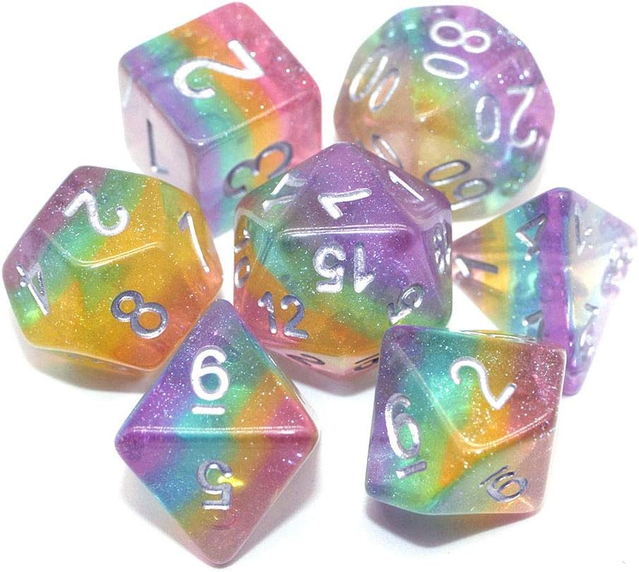 Polyhedral DND Dice Set RPG Rainbow Dice for Dungeons and Dragons(D&D) Role Playing Game,MTG,Pathfinder,Table Game,Math Games Dice Set with Dice Pouch