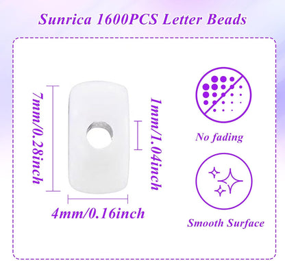 1600Pcs White and Silver Round Letter Beads A-Z, 4X7mm Acrylic Alphabet Beads for Jewelry Making