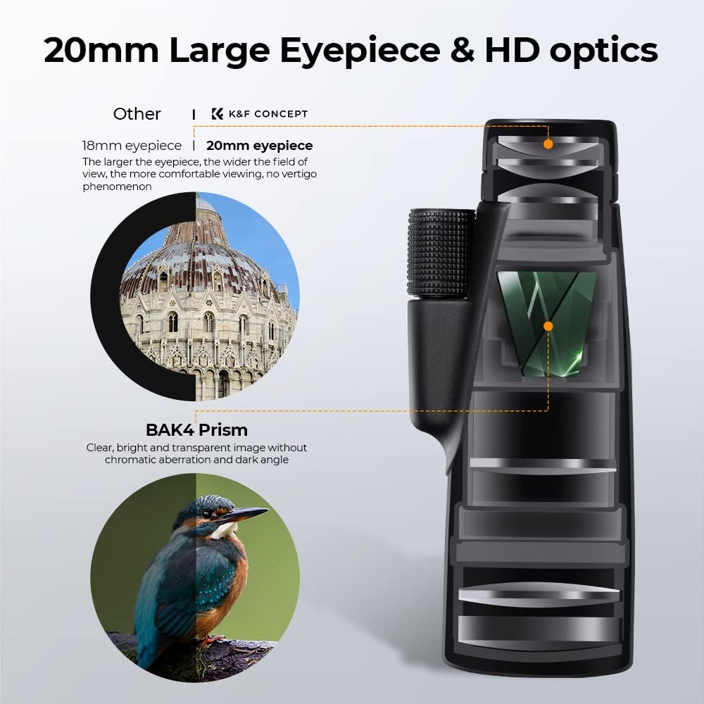 K&F Concept 8-32X50 Zoom Monocular - High Power Dual Focus Prism Compact Monoculars for Kids Adults, with Phone Adapter, Low Light Night Vision, FMC Lens for Bird Watching Hunting Travel Camping Starg