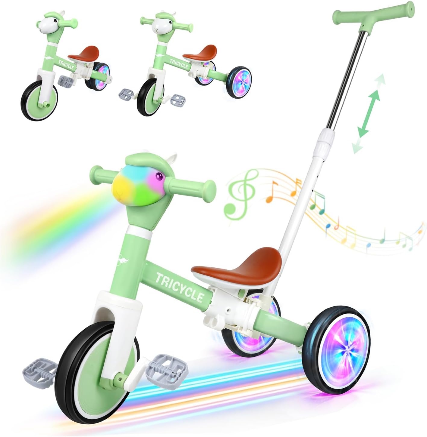 Tricycle for Toddlers 1-3 Year Olds, 5 in 1 Toddler Balance Bike 2-4 Years Old Boys Girls, Push Trike Toys with Adjustable Handle, Birthday Gifts for 2 3 4 5 Year Old Kids Bike (Blue)