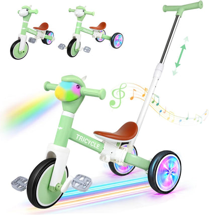Tricycle for Toddlers 1-3 Year Olds, 5 in 1 Toddler Balance Bike 2-4 Years Old Boys Girls, Push Trike Toys with Adjustable Handle, Birthday Gifts for 2 3 4 5 Year Old Kids Bike (Blue)