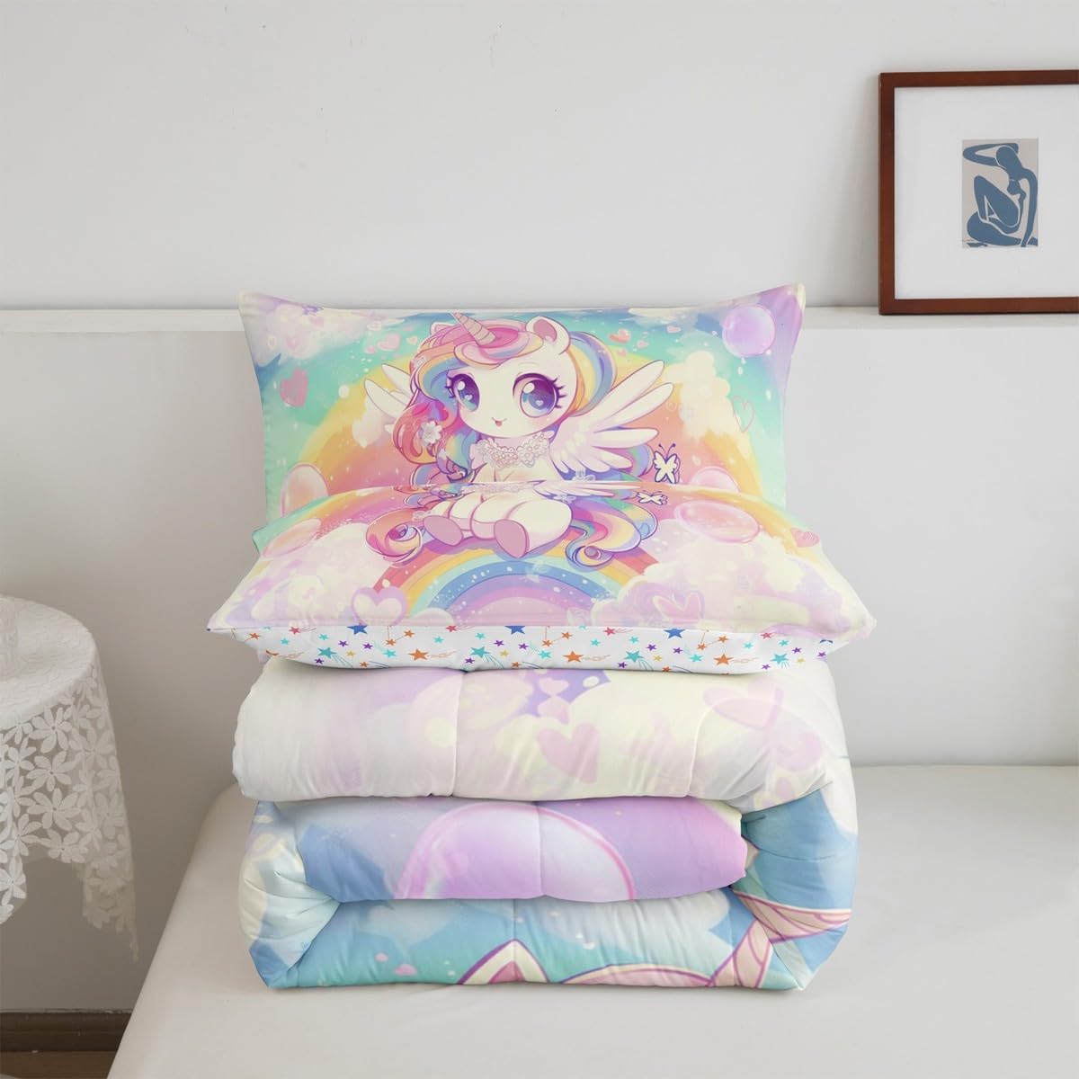 Castle Fairy Drum Kit Comforter Set,Musical Instruments Bedding Set for Kids Girls Women,Adults Rock Music Comforter,Neon Lighting Quilted Duvet Set Bedroom Collection Twin Size 2Pcs