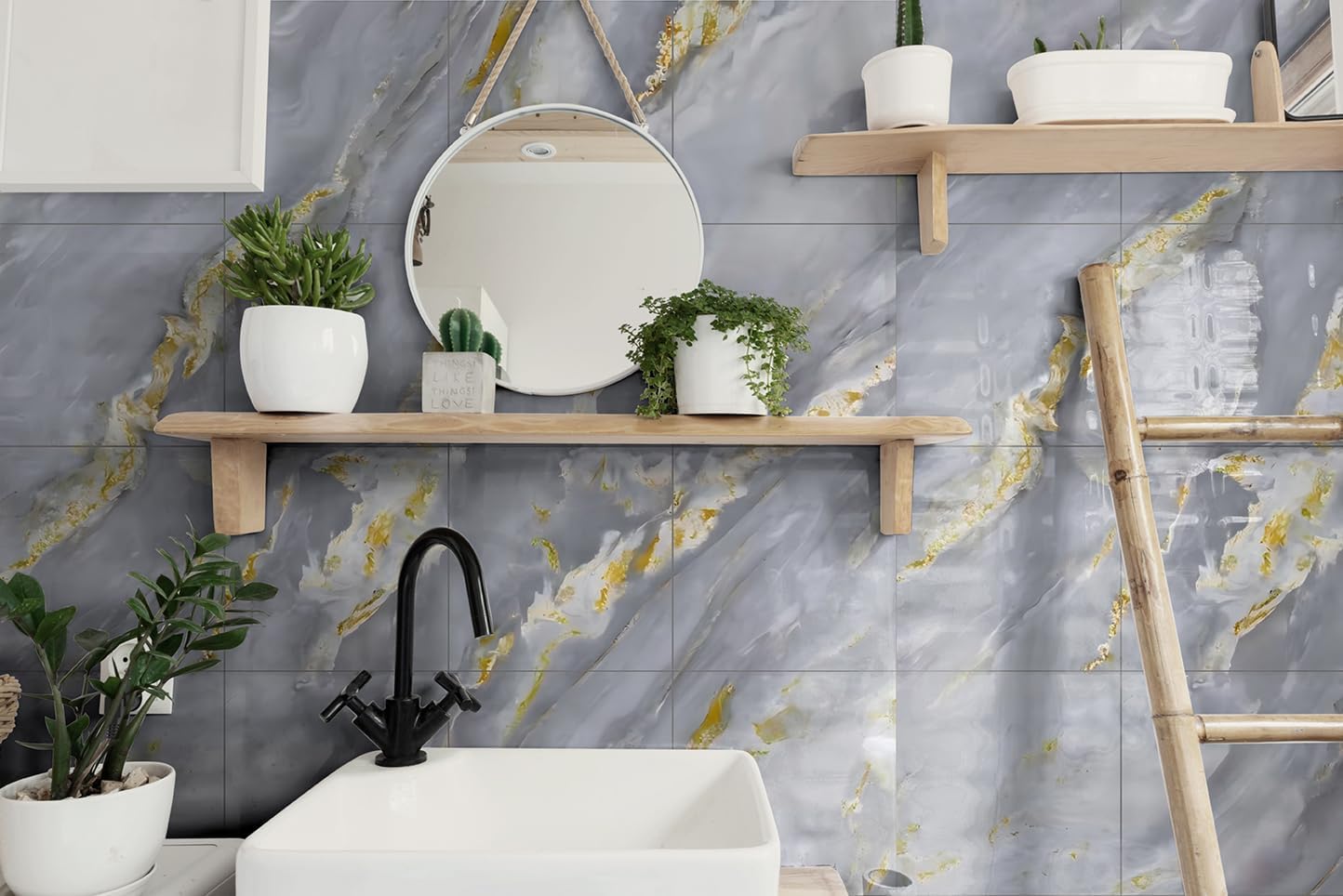 20-Pack Peel and Stick Gilded White Marble Tiles (11.8" x 11.8") – 19.4 Sq. Ft. Waterproof PVC Shower & Backsplash Tiles for Bathroom, Kitchen, and Living Room – Self-Adhesive, Easy Installation