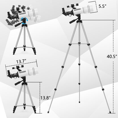 Telescope for Adults & Kids, 70mm Aperture Astronomical Refractor Telescopes for Astronomy Beginners (15X-150X), 300mm Portable Telescope with an Phone Adapter & A Wireless Remote
