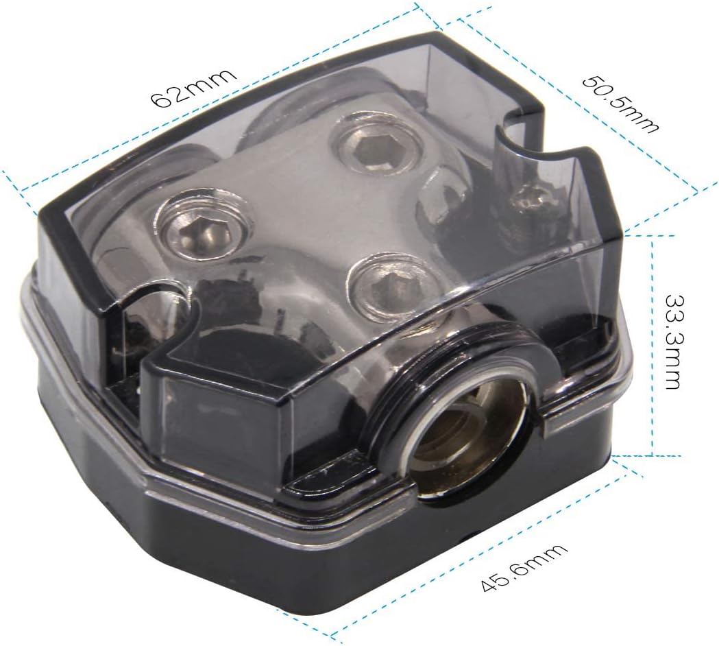 3 Way Power Distribution Block, 0/2/4 AWG Gauge in, 4/8/10 Gauge Out, Car Audio Stereo Amp Distribution Connecting Block for Audio Splitter (1x0GA+3x4GA) 2 Pack