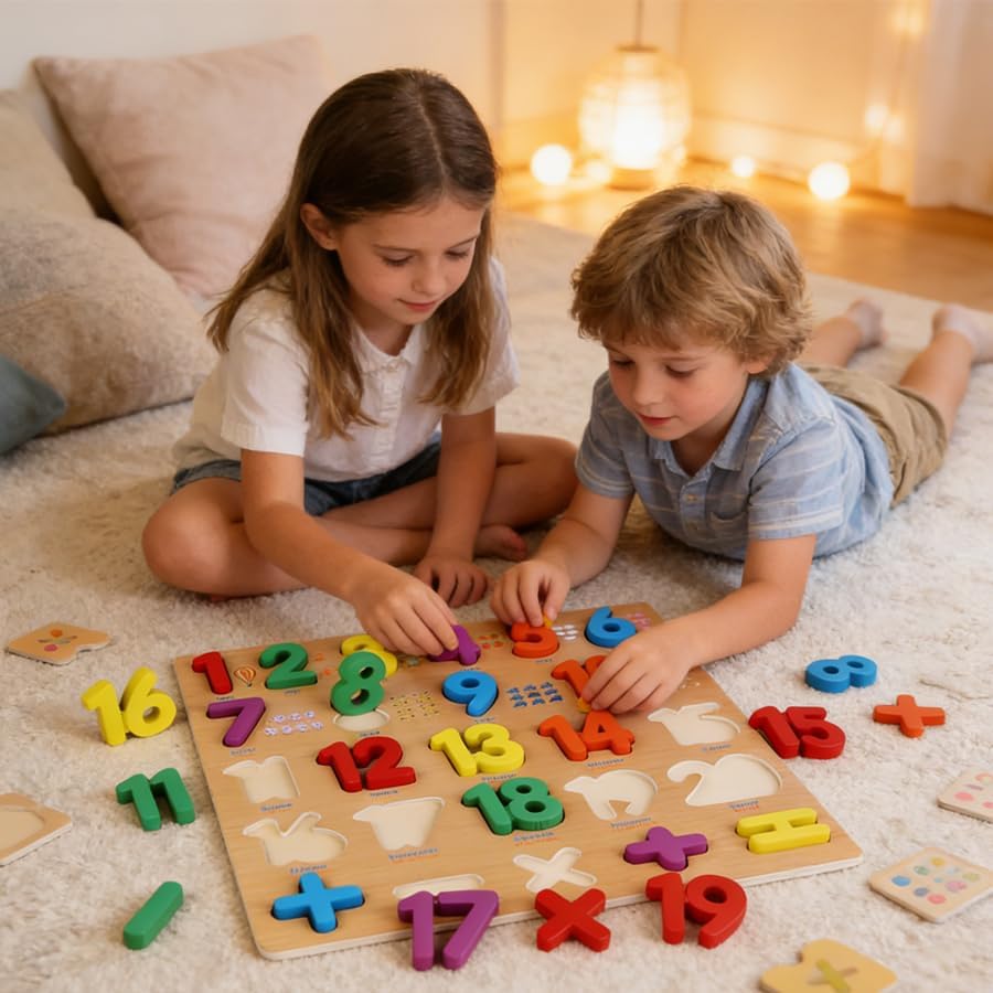 Wooden Number Puzzle for Young Children, 1-20 Digit Operation Symbol Puzzle, Suitable for Number Learning and Educational Toys for Preschool Children Aged 3-5 Years Old