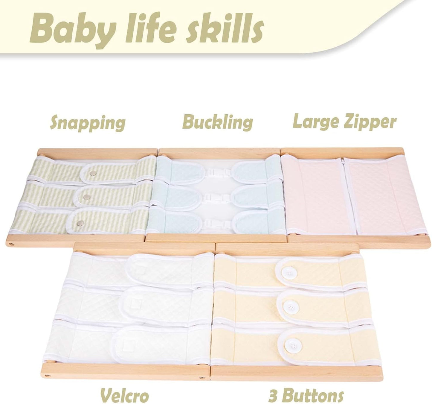 Montessori Wooden Toys for Dressing Learning Board Learning Basic Dressing Skills - Buttons, Snaps, Zippers, Belt Buckles & Hook-and-Loop Fastener Toys for 1 2 3 Year Old Toddlers Sensory Toy Gifts