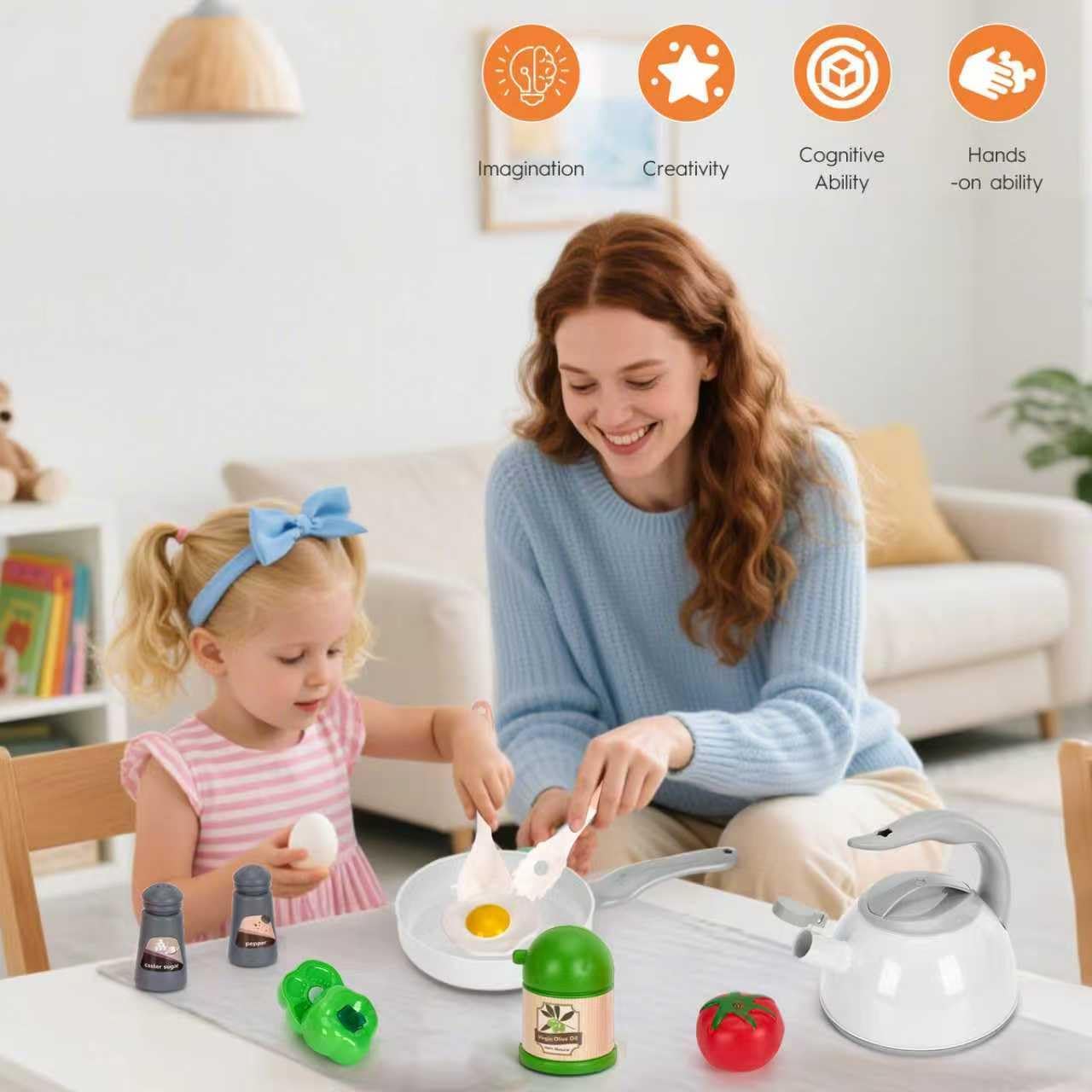 150Pcs Kitchen Playset, Toddlers Pretend Cooking Cookware Accessories, Food, Picnic Blanket, Fruits, Veges, 2Pack Shopping Storage Basket, Dessert and Prop Money, Gift for Kids (Pink)