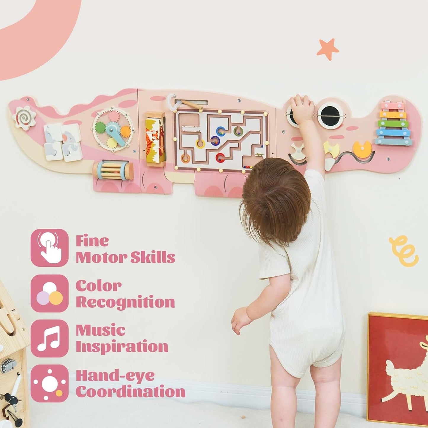 Potatomato Green Montessori Busy Board – Educational Wall Panel for Toddlers – Montessori for Boys and Girls – Learning Activity Center – Fine Motor Skills Toys – Autism Toys