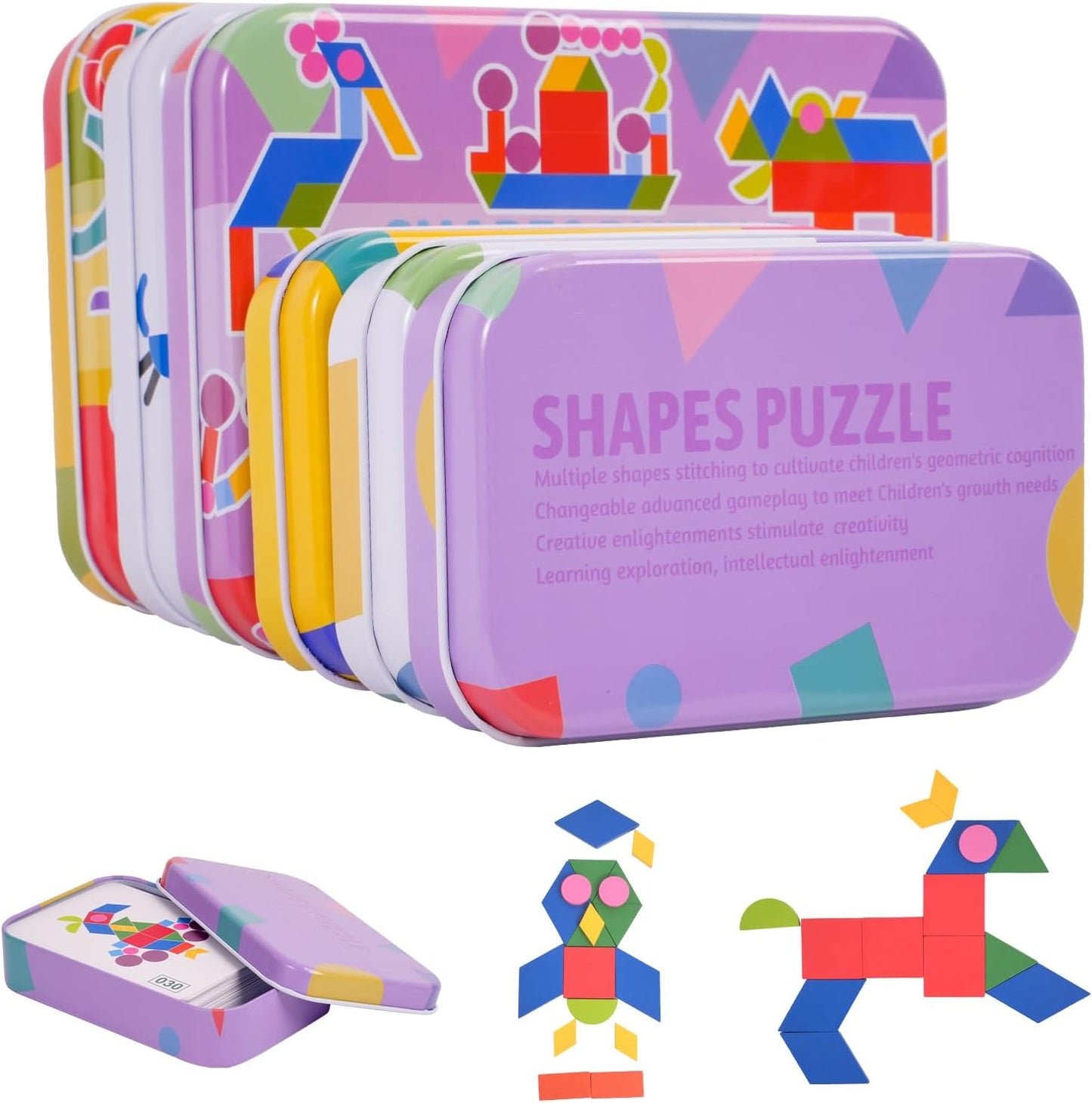 Wooden Tangrams Pattern Blocks, Cognitive Difficulties for Elderly People, Brain-Boosting Crafts Activities for Elderly（Elephant Style）