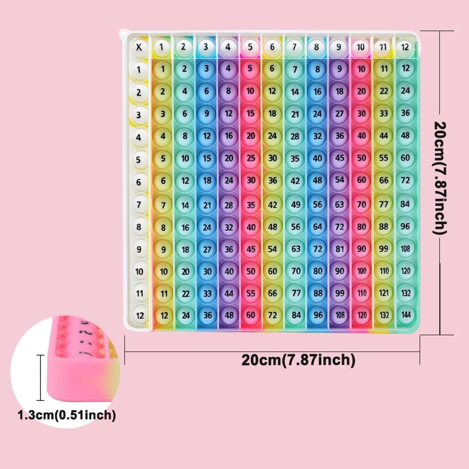 Yadishen 12x12 Multiplication Game Table Kids Math Learning Posters, Fidget Popper Educational Math Tools Fidget Popular Toys Relieve Stress Various Math Operations (20cm Large)