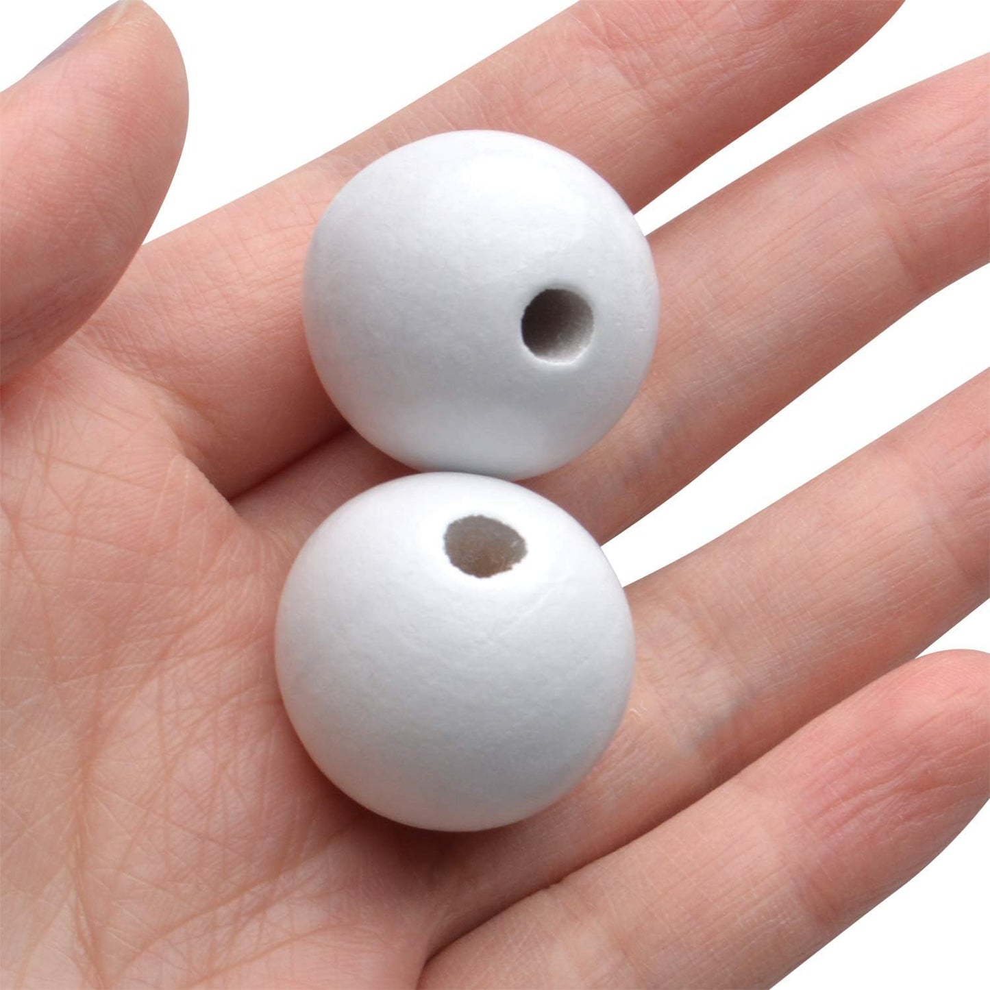 Aylifu Round Wooden Beads, 50 pcs 25mm Natural Unfinished Wooden Spacers for DIY Crafts Jewelry Making, White, Hole: 5mm