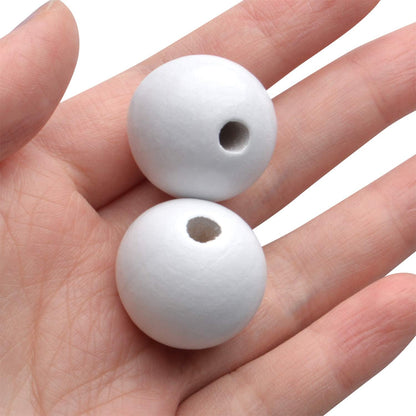 Aylifu Round Wooden Beads, 50 pcs 25mm Natural Unfinished Wooden Spacers for DIY Crafts Jewelry Making, White, Hole: 5mm