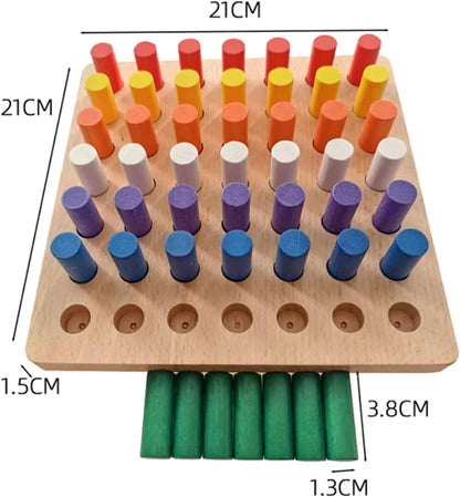 Montessori Wooden Cylinder Peg Set, Sensory Integration Training Fine Motor Toy for Toddlers 2-4 Years,B