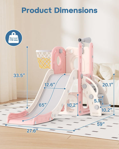 Babytronic Toddler Slide, 6 in 1 Kids Indoor Slide for Toddlers 1-3, Baby Indoor and Outdoor Climber Playset, Kids Slide with Basketball Hoop and Telescope, Toddler Outdoor Playground (Blue&Yellow)