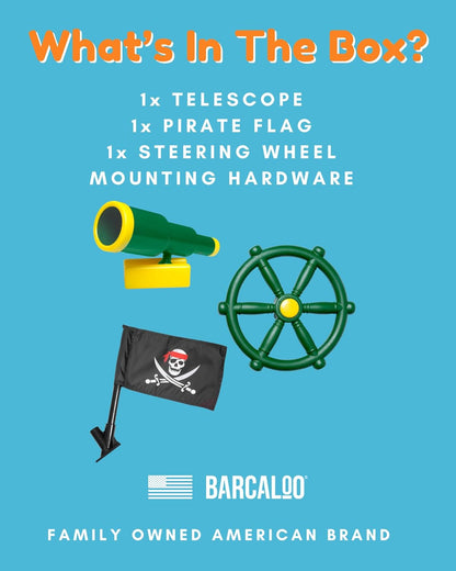 Barcaloo Playground Equipment Bundle Set with Kids Pirate Telescope, Pirate Steering Wheel & Flags, Jungle Gym Playset Accessories for Backyard Swings, Playground Set for Backyards