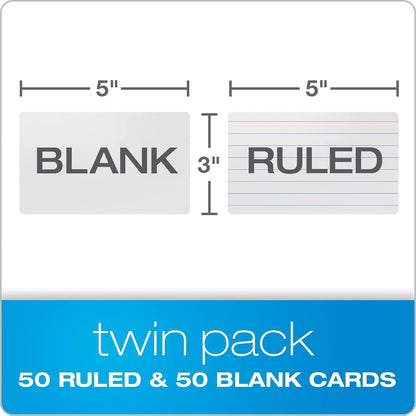 Oxford Dry Erase Index Cards, 3x5 Ruled, Reusable Flash Cards, Double Sided Dry & Wet Erase Cards for Gaming, Study or Vocabulary, 100-Pack (63512)