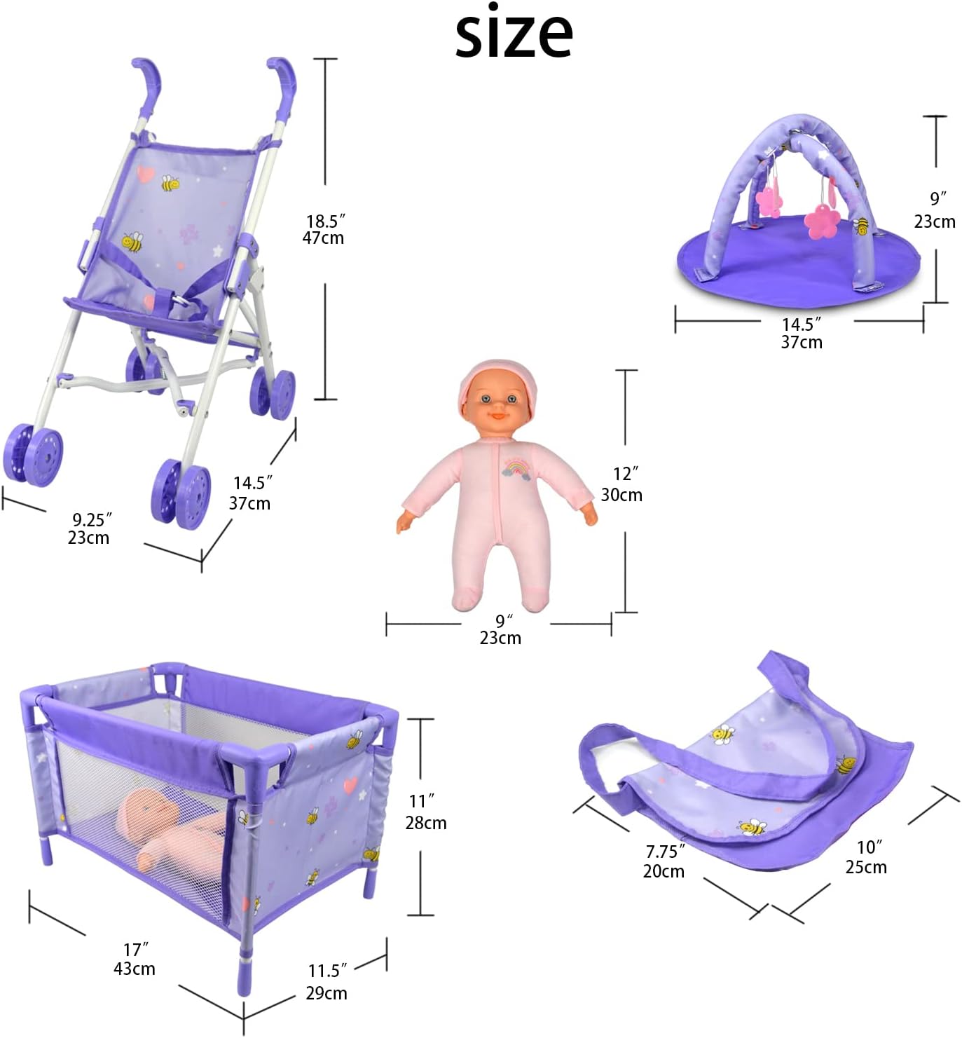 Anivia Stroller Toy Collection Doll Stroller Baby Doll Accessories for Toddlers 1-3Heart Design Gifts for Toddlers and Girls Toy Stroller