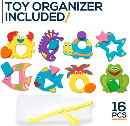 Bath Foam Alphabet Letters Toys - Non-Toxic Bathtub ABC Letters for Kids Toddlers - Premium Educational Floating Animals Puzzles with Toy Organizer for Baby Boys Girls - Set of 52 Pcs