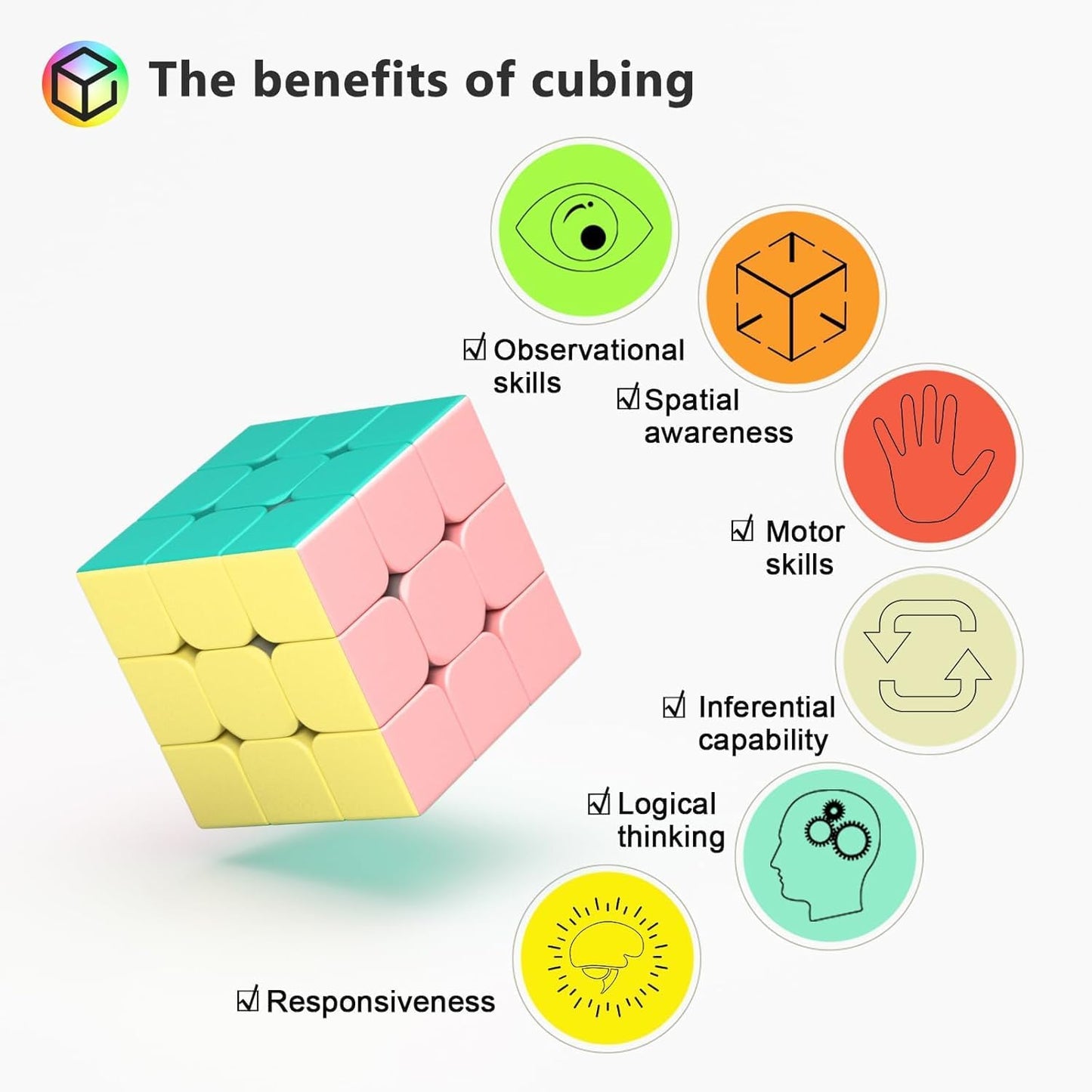 Vdealen 3x3x3 Speed Cube Set, 6 Pack Speed Cube Bulk Magic Cube Set, School Classroom Prize for Students Birthday Party Favors Stocking Stuffers Gifts for Kids Teens Adults(Carbon Fiber Sticker)