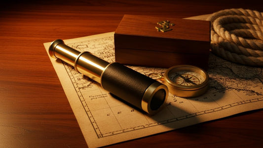 6" Brass Handheld Telescope with Wooden Box - Pirate Navigation with Anchor Wooden Box Rustic Vintage Home Decor Gifts