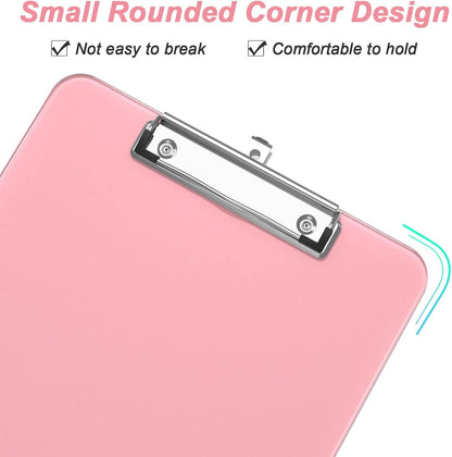 Rimilak Plastic Clipboards with Low Profile Metal Clip, Translucent Board, 12.5 x 9 In Letter Size, Office Supply, Back to School, Pink