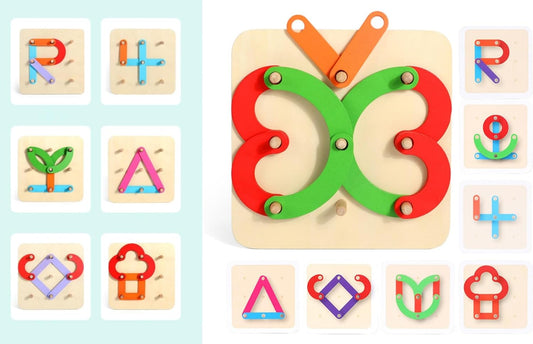 Montessori Toys for 3 4 5 Year Old Kids and Toddlers, Mathematical Education Toy to Create Figures and Geometric Shapes, Brain Teaser STEM Toy Geo Board