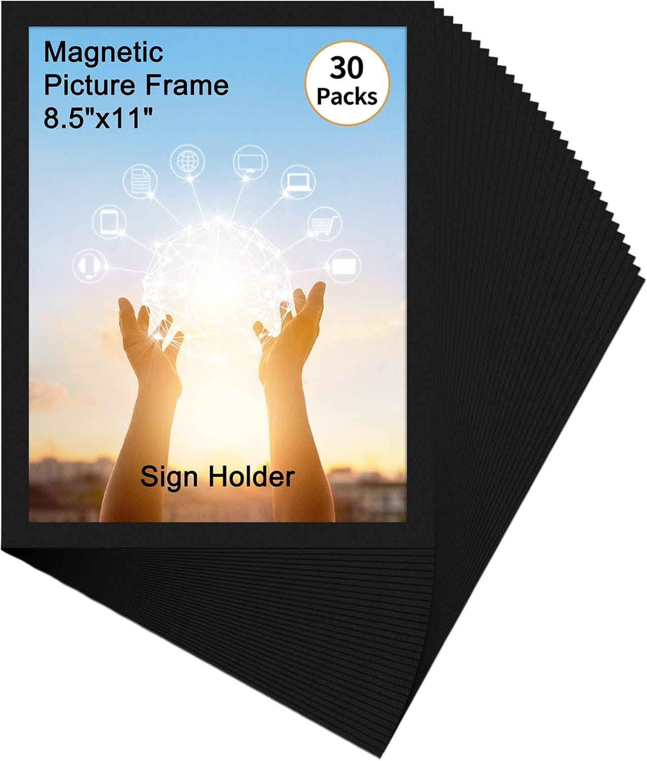 Hoikwo 12 Packs 8.5x11 Black Certificate Frames, Bulk 8.5 by 11 Document Frames, 8.5 x 11 Picture Frames Set, Adhesive Magnetic Frames for Letter Holder for Refrigerator Glass Door