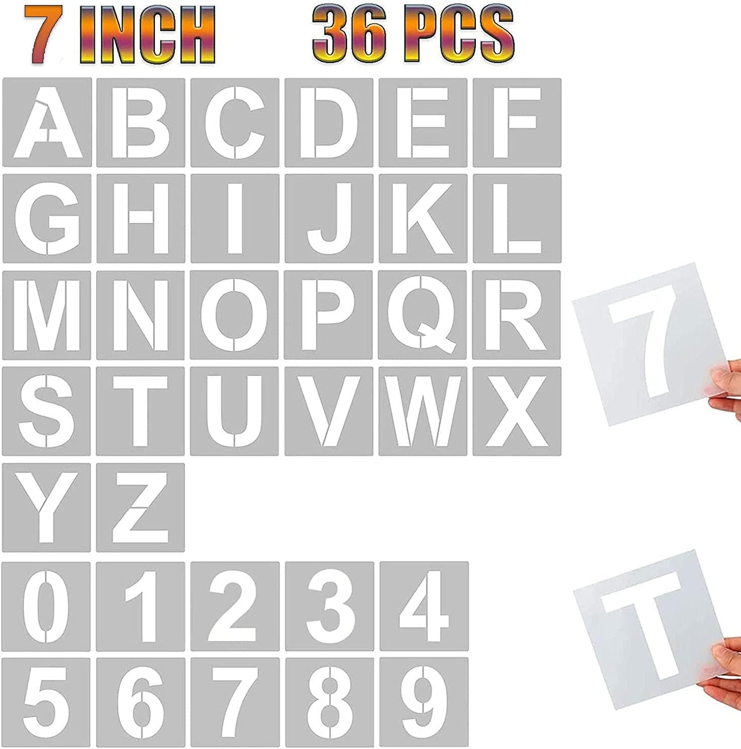 4 Inch Letter Stencils and Numbers, 36 Pcs Alphabet Art Craft Stencil, Reusable Plastic Templates for Wood, Wall, Fabric, Rock, Signage (4 Inch)
