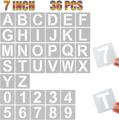 4 Inch Letter Stencils and Numbers, 36 Pcs Alphabet Art Craft Stencil, Reusable Plastic Templates for Wood, Wall, Fabric, Rock, Signage (4 Inch)