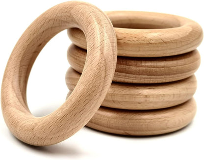 Natural Beech Wood Rings, 10 Pcs Unfinished 6cm Solid Wooden Rings Circles Without Paint for Craft, Connectors Jewelry Making