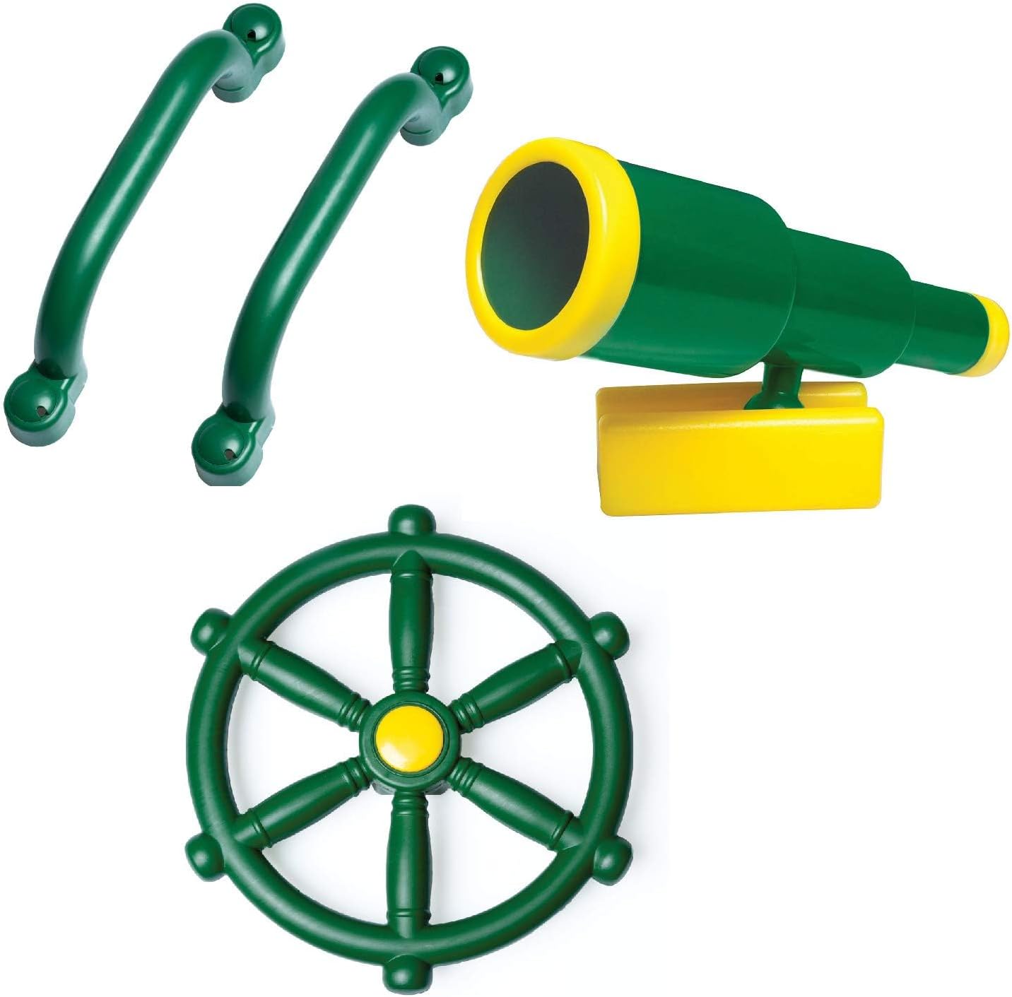 Barcaloo Playground Equipment Bundle Set with Kids Pirate Telescope, Pirate Steering Wheel & Flags, Jungle Gym Playset Accessories for Backyard Swings, Playground Set for Backyards