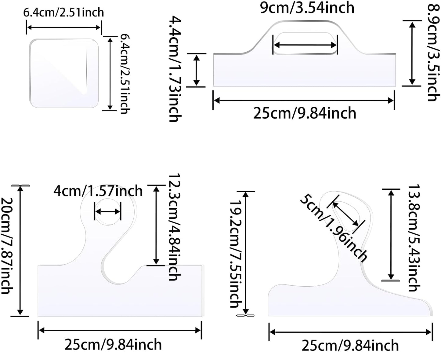 Router Templates, 4pcs Acrylic Charcuterie Board Handle Template, LYMOI Clear Cut Board Thick Handle Template, Angled Curvy Tracing Stencils Cut Guide Tools for Kitchen Woodworking. (Style 1)