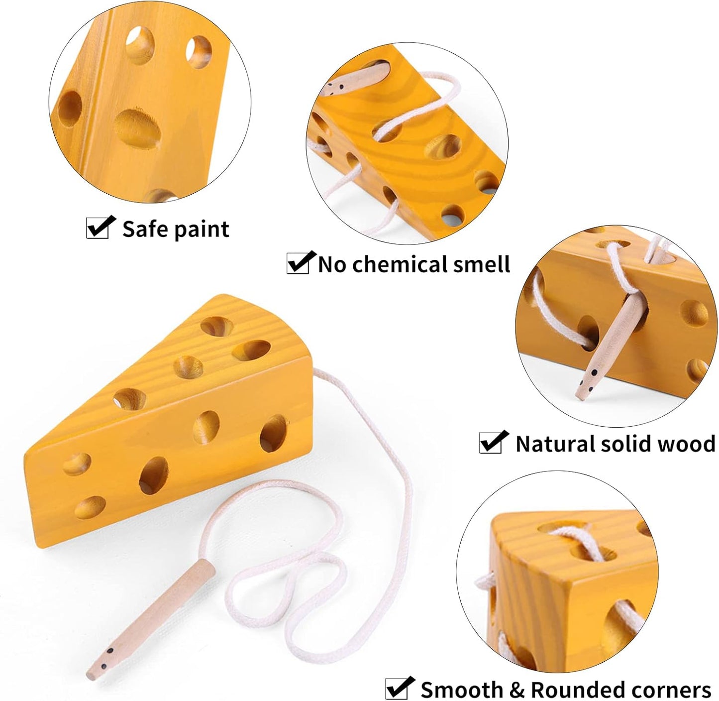 Sealive Early Development Wooden Lacing Toys, Montessori Activity Caterpillars Eat Apple and Kids Cheese Toys, Children Learning Educational Wood Block Puzzles for Toddlers Boys Girls