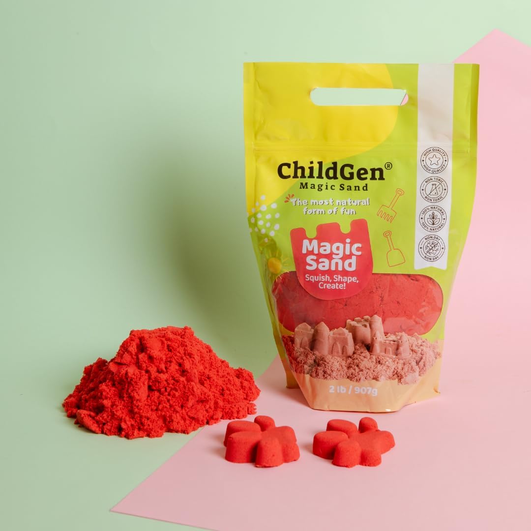 ChildGen Magic Sand, 2lbs Natural Sea Sand in Resealable Bag, Non-Toxic Play Sand for Kids, Soft, Moldable, Mess-Free Sensory Play (Green)